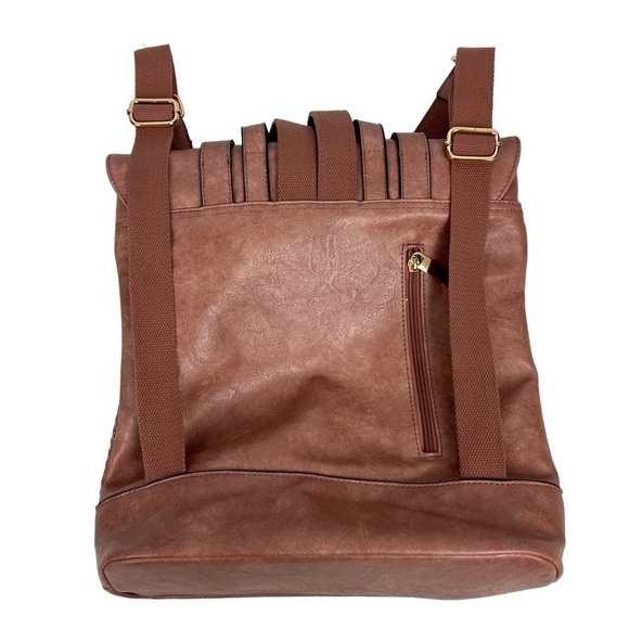 Beautiful Women’s Backpack With Gold Hardware Adjustable Straps Zip Compartments - Picture 5 of 12